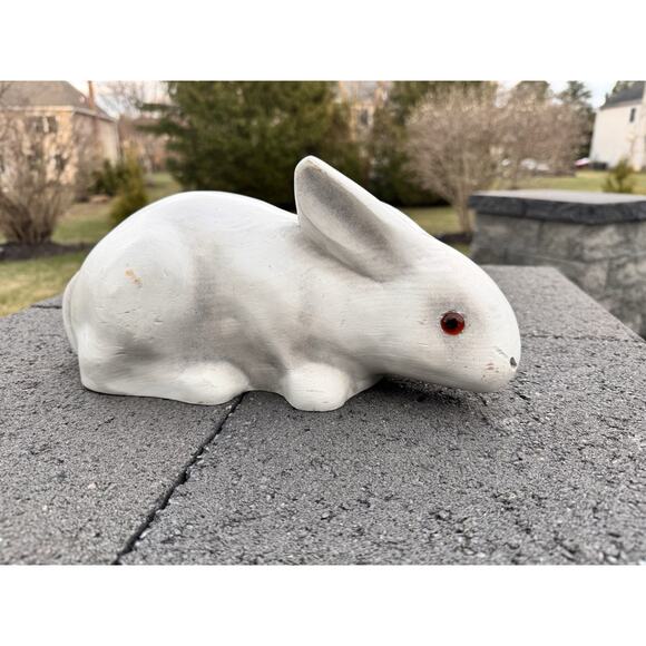 1984 Hand Carved Wooden Bunny Glass Eyes Ed Green Baltimore MD 13x6x5.5”~Signed